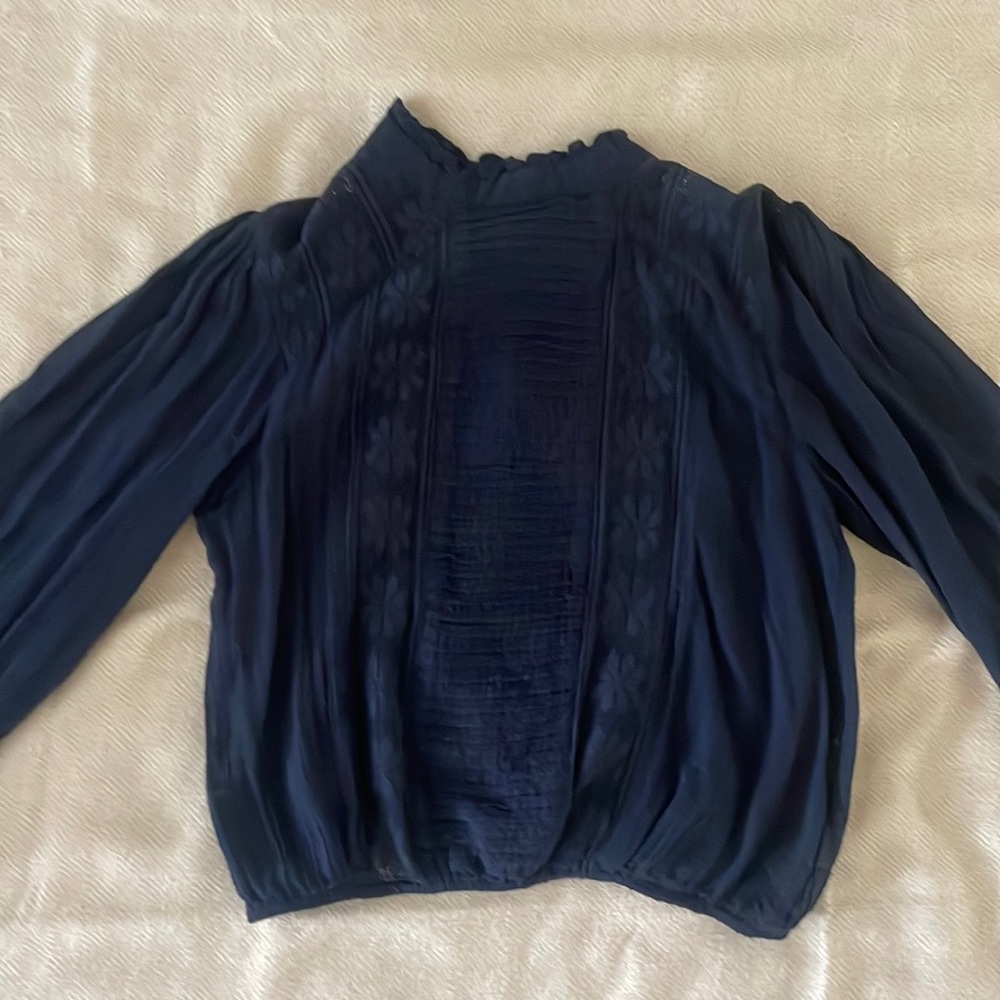 Women's Navy Long-Sleeve Pintuck Blouse